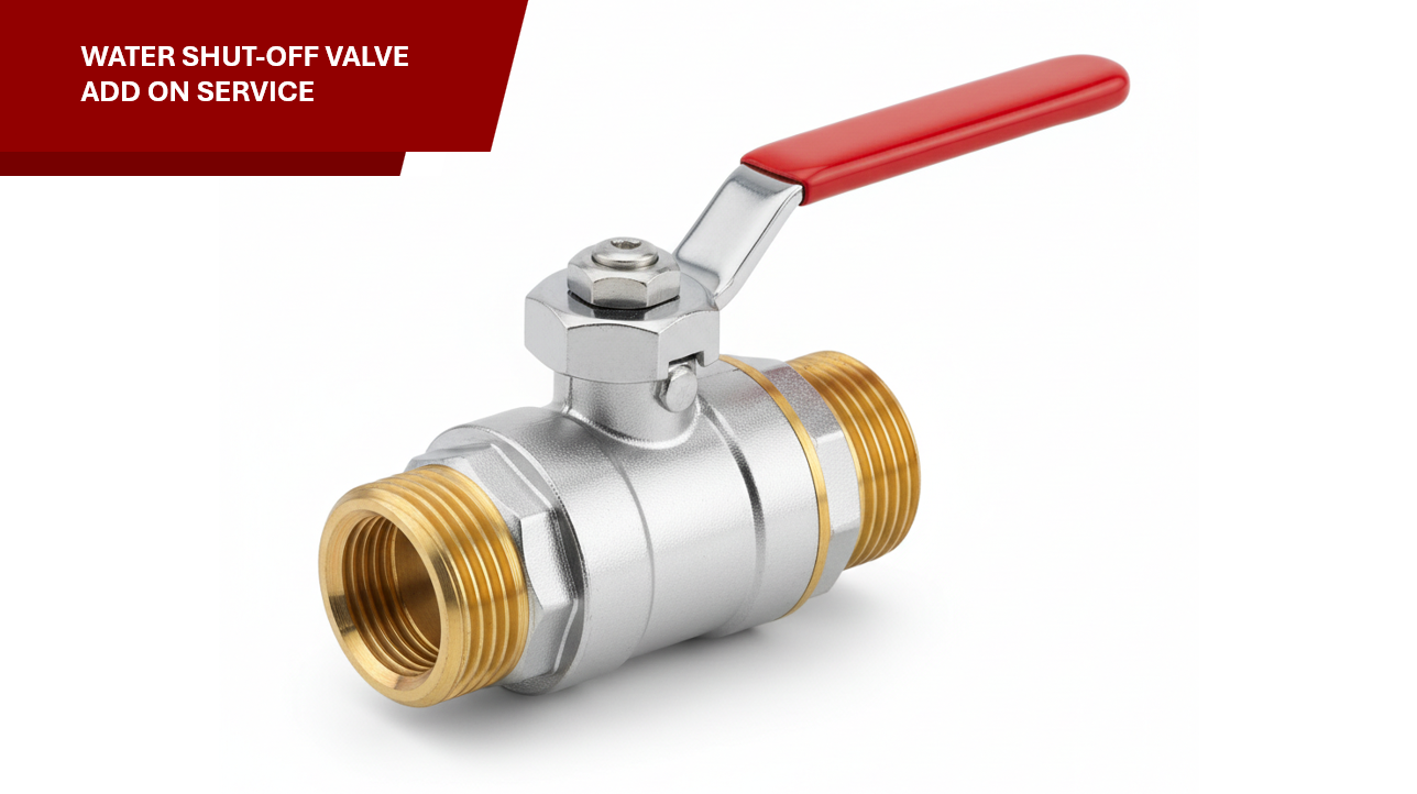 Water shut-off valve with red handle on a white background